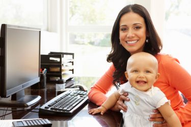 happy working mom and baby